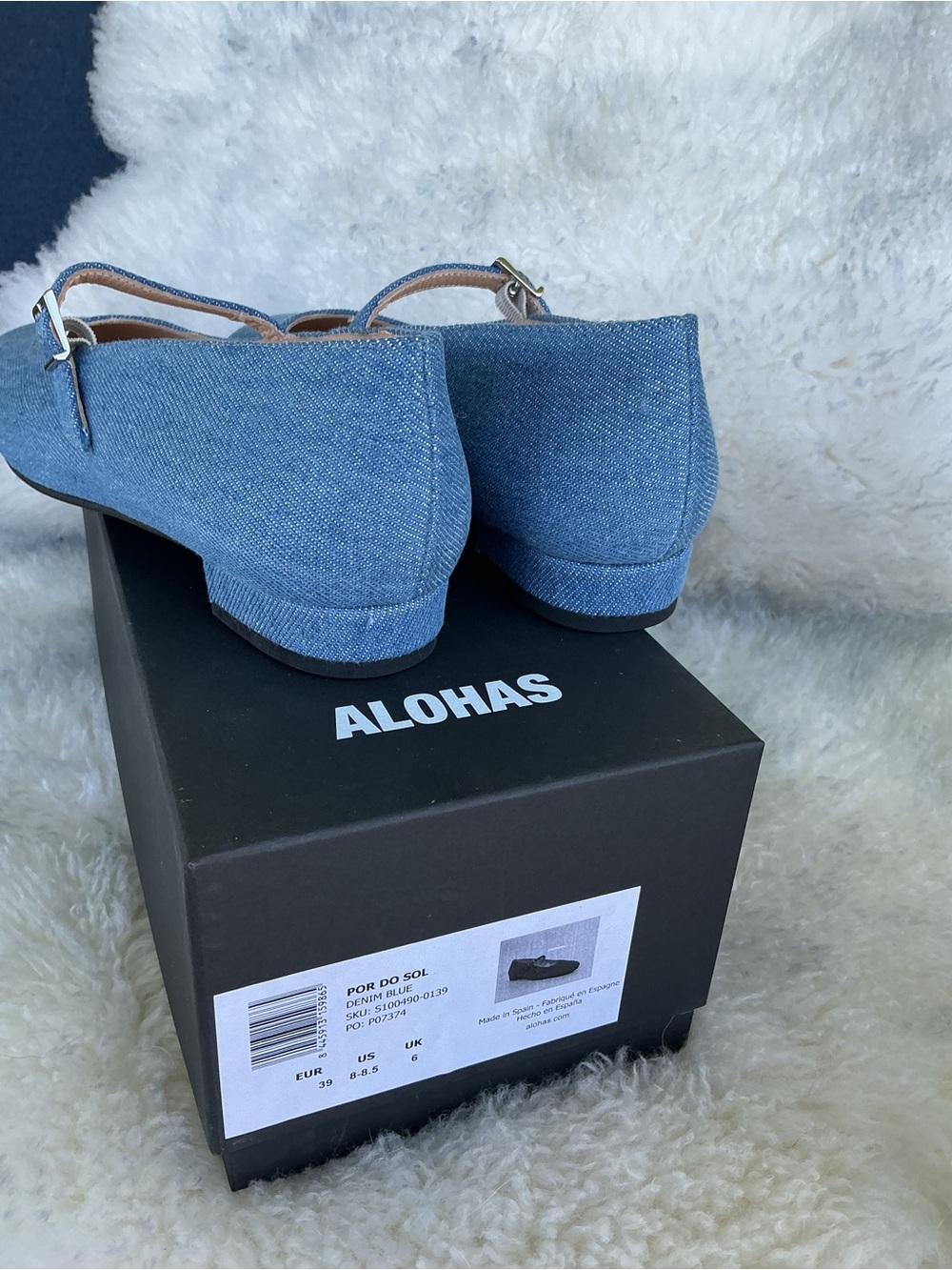 NIB ALOHAS Por Do Sol Denim Blue Mary Jane Ballet Flats Size 8–8.5 EU 39 - Picture 6 of 11